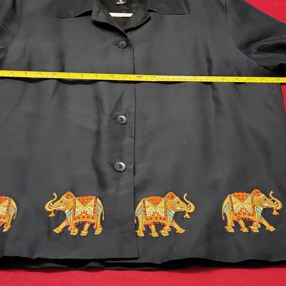 SILKLAND 100% Silk Black Jacket Button Up Embroidered Elephants Size‎ 16 Women's